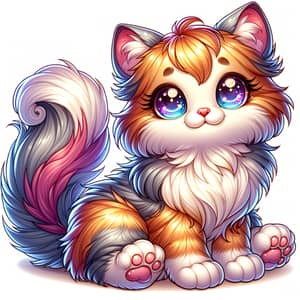 Delightful Cartoon Style Sitting Cat with Soft Fluffy Fur