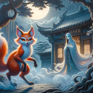 Mystic Scene featuring Fox Spirit and Bai Wuchang in Chinese Folklore