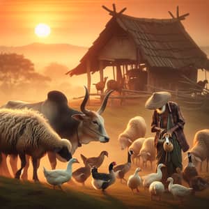 Livestock at Sunset: A Pastoral Scene