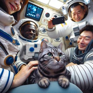 Tabby Cat Among Astronauts in Space