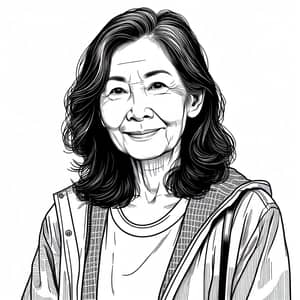 Charming Black and White Drawing of a 60-Year-Old Woman