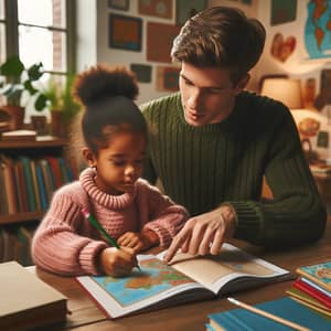 Elder Brother Helping Younger Sister with Homework | Educational Scene