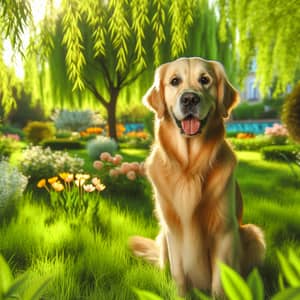 Beautiful Golden Retriever Enjoying Sunny Day in Lush Green Park