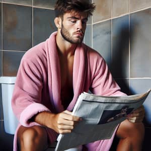 Khabib Nurmagomedov in Pink Bathrobe Reading Newspaper