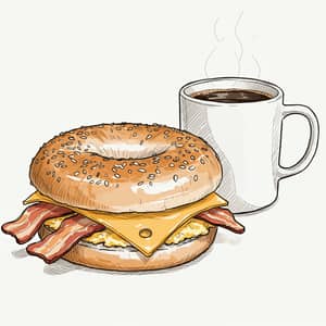 Bagel Breakfast Sandwich & Coffee Sketch