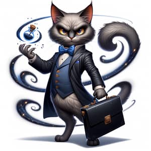 Sophisticated Business Cat Caricature | Elegant Feline in Blue Waistcoat