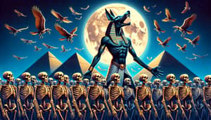 Anubis Transformation into Skeleton with Pyramids and Army of Skeletons