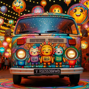 Vibrant Cartoon Van with Happy Characters