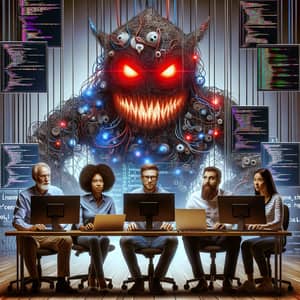 Diverse Computer Scientists Battling Digital Monsters