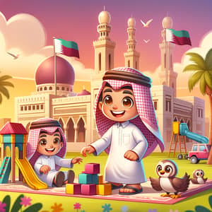 Qatari Child Cartoon Illustration - Playful Digital Scene