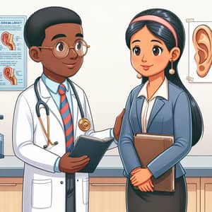 Audiologist Meeting Teacher - Professional Encounter Cartoon