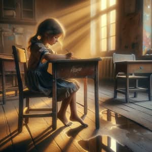 Nostalgic Classroom Scene with a Young Girl