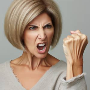 Middle-Aged Woman with Short Blonde Bob Hairstyle Expressing Anger