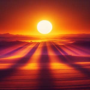 Golden Sun Setting: Radiant Landscape in Warm Colors