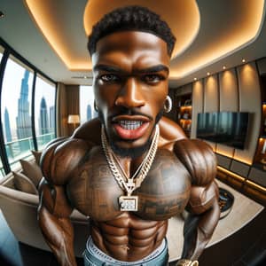 Hyper-Realistic 8K African-American Bodybuilder in Luxury Street Fashion