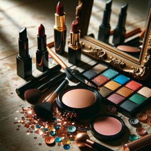 Vibrant Makeup Products on Wooden Surface | Beauty Essentials