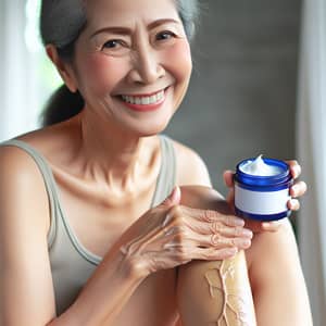 Thai Woman Applying Herbal Ointment for Varicose Veins Treatment