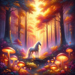 Mystical Forest with Unicorn and Glowing Mushrooms