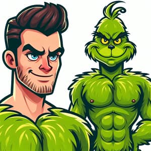 The Grinch Costume - Playful Green-Furred Man Illustration