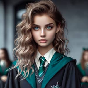 Slytherin Fifth Year with Wavy Blonde Hair and Grayish-Blue Eyes