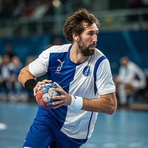 Intense Moment of a Pro Handball Player