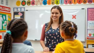 Inspiring Young Female Teacher in a Vibrant Classroom