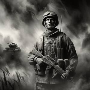 Mars: Roman God as Modern Soldier | Tank & Smoke Background