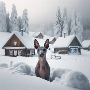 Xoloitzcuintli in Snowy Russian Landscape