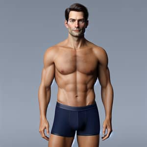 Confident Caucasian Man with Youthful Appearance in Navy Boxer Briefs