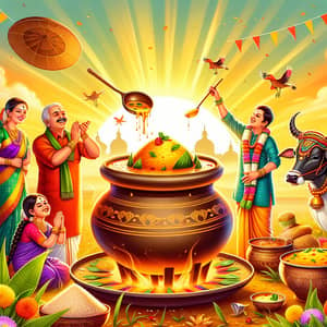 Celebrate Pongal Festival with Joyful South Asian Family