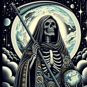 Illustration of Santa Muerte: Traditional Folkloric Depiction