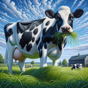 Beautiful Holstein Friesian Cow in Picturesque Pastoral Scene