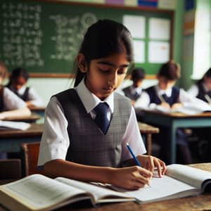 Intelligent 12-Year-Old South Asian Girl in Traditional School Setting