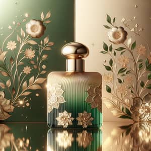 Elegant Green & Gold Perfume Bottle Design