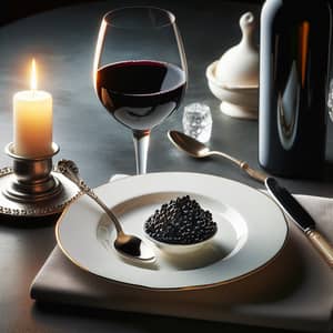 Elegant Black Caviar Dish with Wine and Candlelight