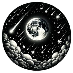 Cartoon Night Sky Background | Moon, Stars, Shooting Stars