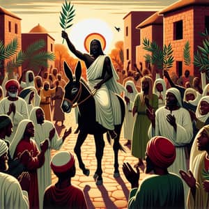 Black Jesus on Donkey: Palm Sunday Celebration with Diverse Crowd