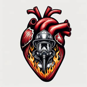 Heart Muscle Tattoo with Firefighter and Flames