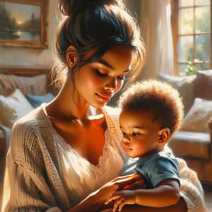 Heartwarming Mother and Child Oil Painting - African Descent