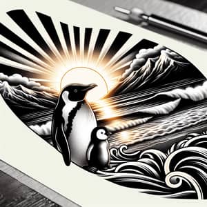 Travel-Inspired Penguin Tattoo Design