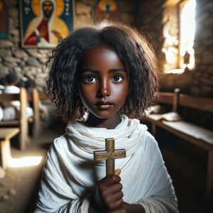 Ethiopian Orthodox Girl in Traditional Attire | Religious Symbol