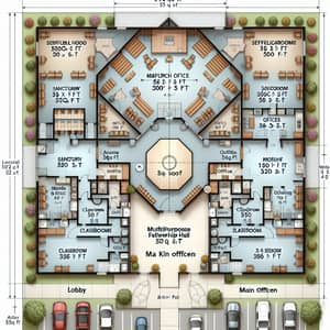 Church Floor Plan Design for 80x150 Prefab Steel Building