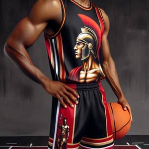 Roman Warrior Basketball Uniform in Red, Black, and Gold