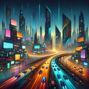 Futuristic Cyberpunk Cityscape Impressionism Art