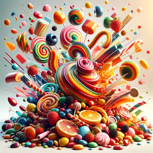 Vibrant Candy and Fruit Arrangement in Motion