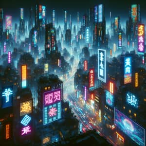 Futuristic Neon Light Signs: Vibrant Cityscape