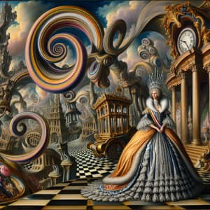 Surrealistic Empress in Regal Attire | Mind-Bending Landscape