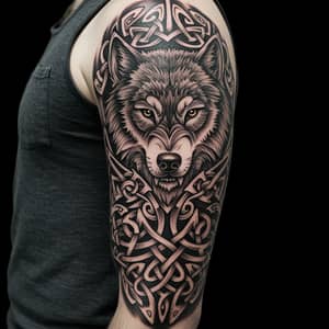 Nordic Warrior Sleeve Tattoo - Wolf & Knot Design