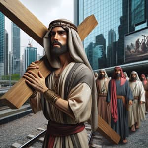 2024 Vision of Jesus Carrying the Cross in Modern Cityscape