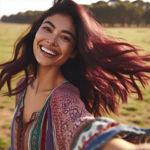 Empowering South Asian Woman Dancing Freely in a Field